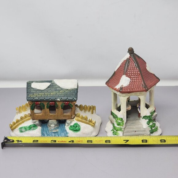 Winter Christmas‎ Holiday Ceramic Covered Bridge & Gazebo Figurines - Picture 7 of 9